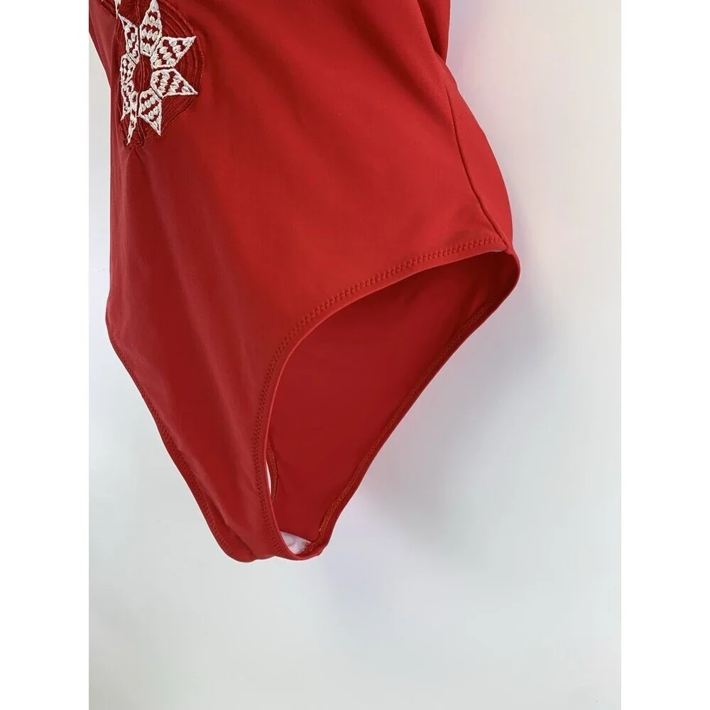 BOGO Cupshe One Piece Swimsuit Red Embroidered Deep V Neck Halter‎ Tie Womens S